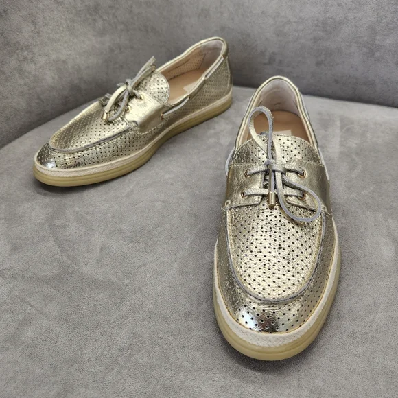 Dolce Vita Loafers 10 Platinum Gold Leather Doris Perforated Metallic New $140 - Picture 5 of 15